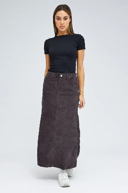 Black Maxi Skirt High Rise A-line Corduroy