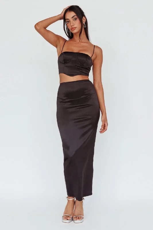 Zeina Satin Midi Skirt Black